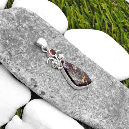 Natural Indian Blanket Jasper & Garnet Pendant P-1695 SDP109794