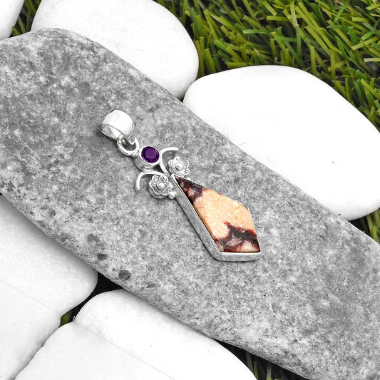 Indian Blanket Jasper & Amethyst Pendant P-1695 SDP109799