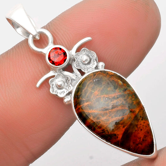 Turkish Rainforest Chrysocolla & Garnet Pendant P-1695 SDP109803