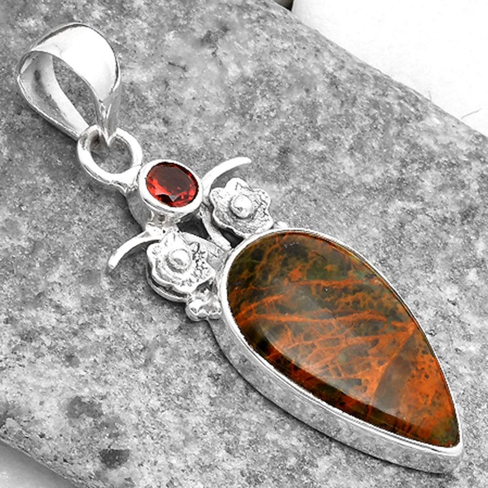 Turkish Rainforest Chrysocolla & Garnet Pendant P-1695 SDP109803