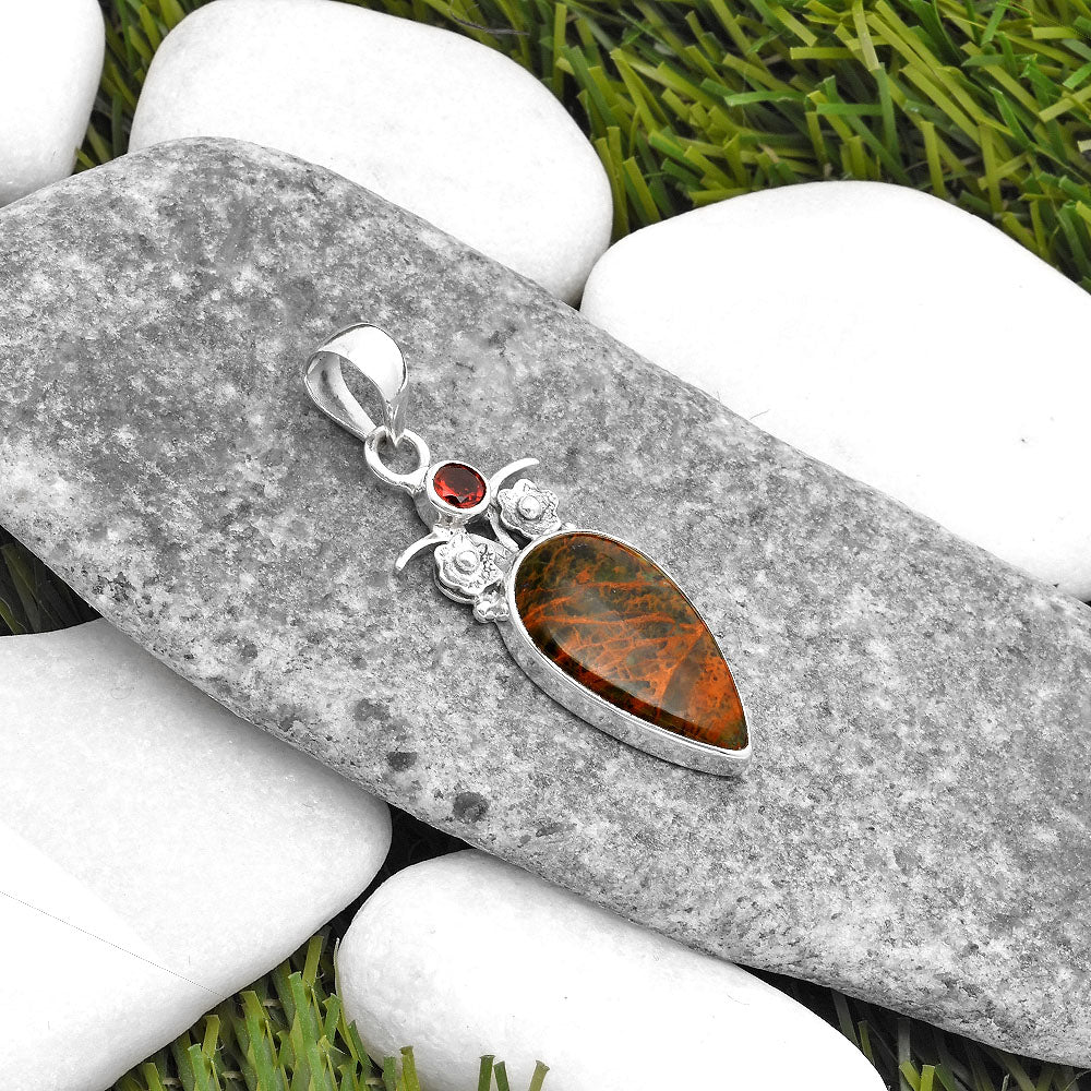 Turkish Rainforest Chrysocolla & Garnet Pendant P-1695 SDP109803