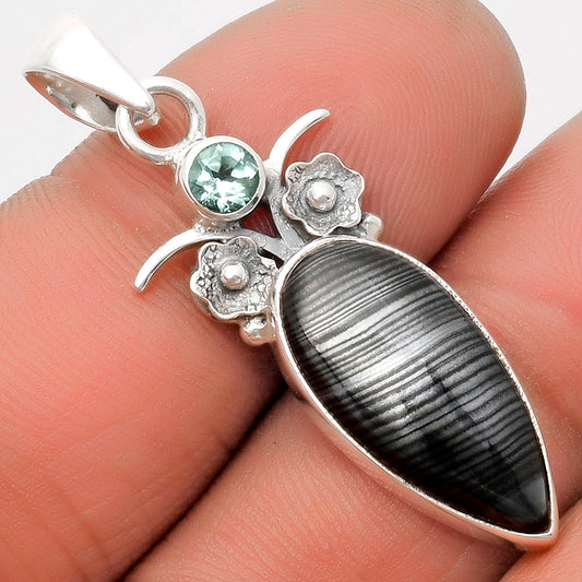 Black Malachite & Sky Blue Topaz Pendant P-1695 SDP109804