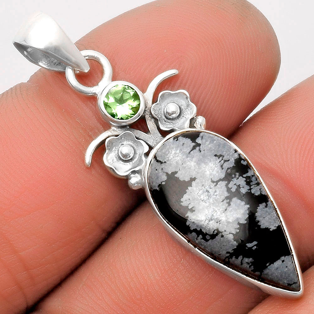 Snow Flake Obsidian & Sky Blue Topaz Pendant P-1695 SDP109809