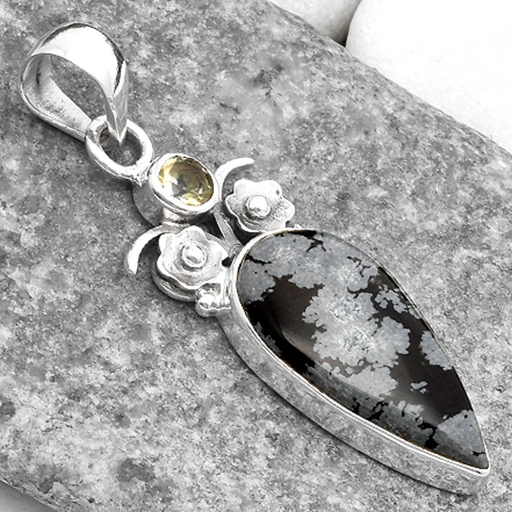 Snow Flake Obsidian & Sky Blue Topaz Pendant P-1695 SDP109809