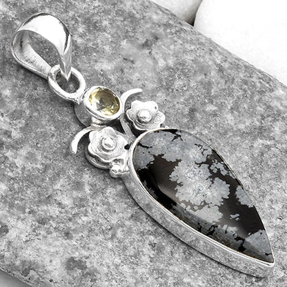 Snow Flake Obsidian & Sky Blue Topaz Pendant P-1695 SDP109809