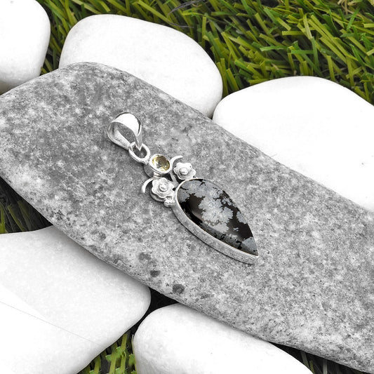 Snow Flake Obsidian & Sky Blue Topaz Pendant P-1695 SDP109809