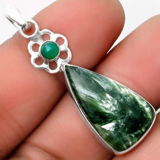 Russian Seraphinite & Green Onyx Pendant P-1634 SDP109978