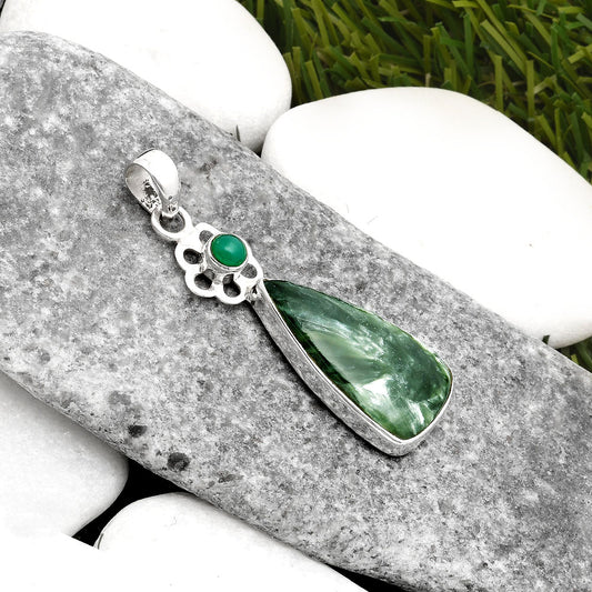 Russian Seraphinite & Green Onyx Pendant P-1634 SDP109978