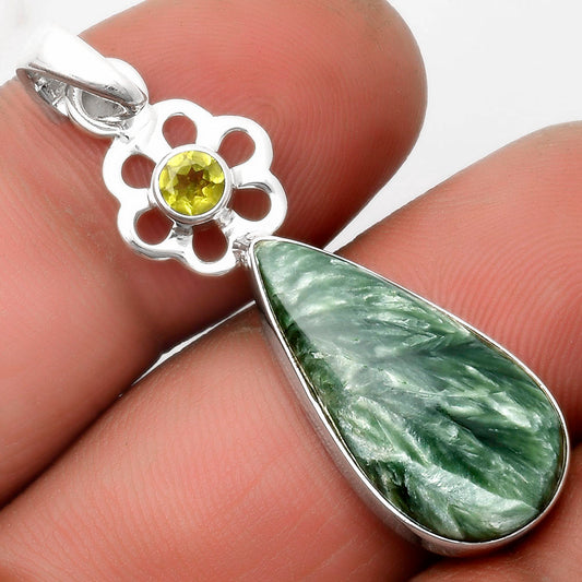 Natural Russian Seraphinite & Peridot Pendant P-1634 SDP109982