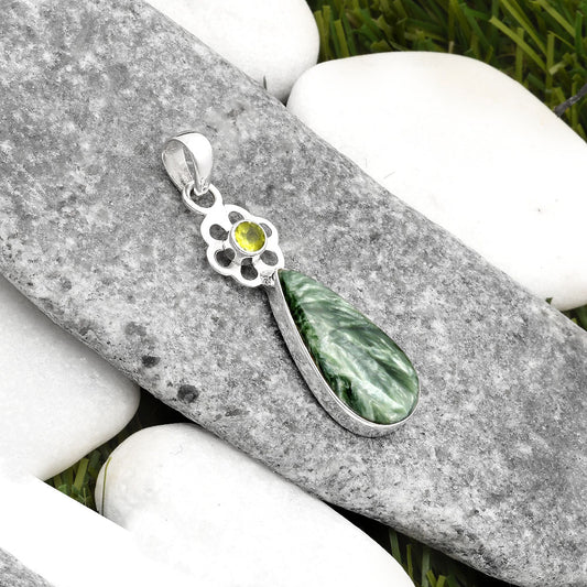 Natural Russian Seraphinite & Peridot Pendant P-1634 SDP109982