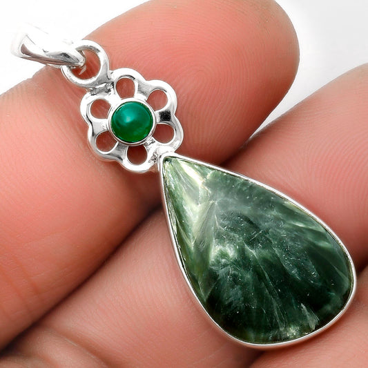 Russian Seraphinite & Green Onyx Pendant P-1634 SDP109986