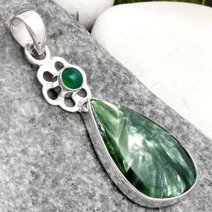 Russian Seraphinite & Green Onyx Pendant P-1634 SDP109986