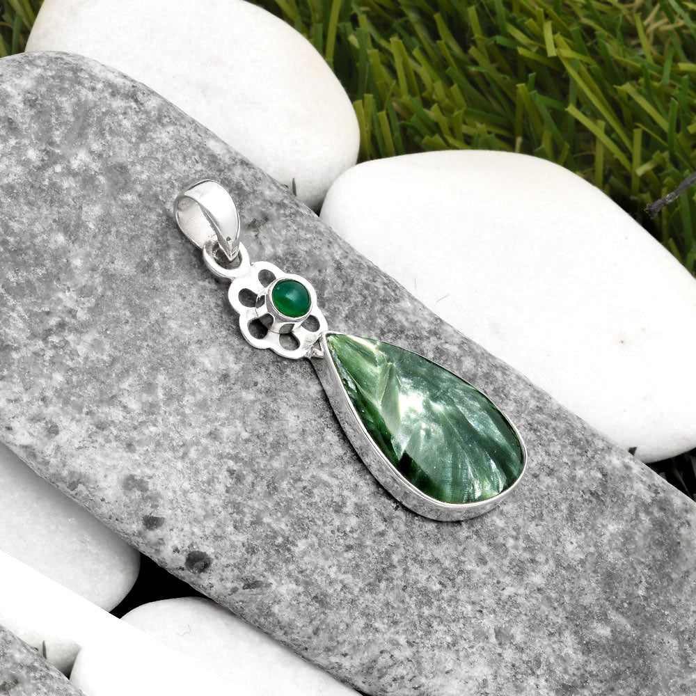 Russian Seraphinite & Green Onyx Pendant P-1634 SDP109986