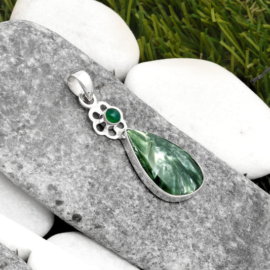 Russian Seraphinite & Green Onyx Pendant P-1634 SDP109986