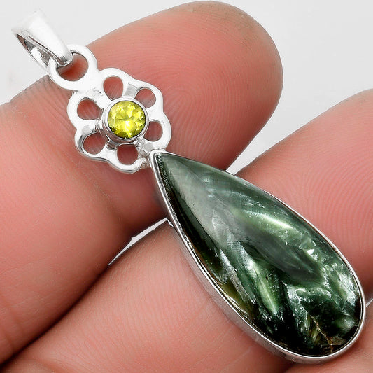 Natural Russian Seraphinite & Peridot Pendant P-1634 SDP109992