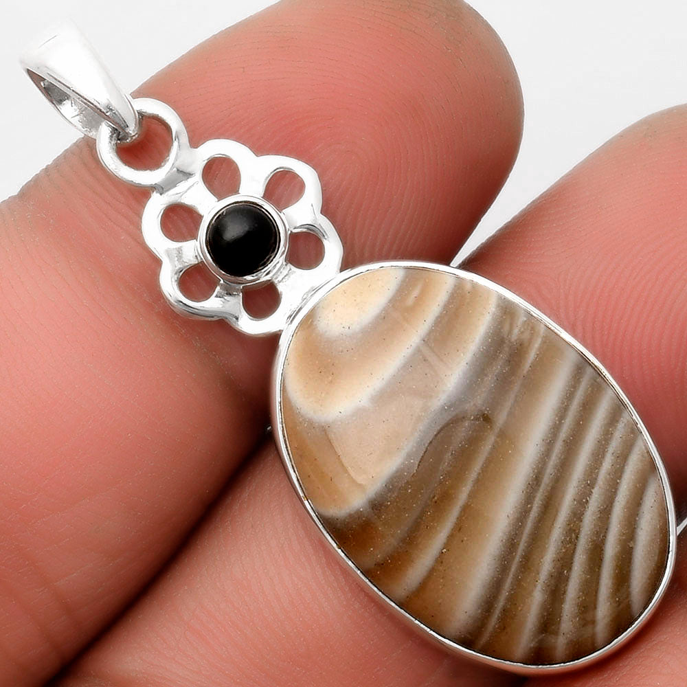 Natural Flint Stone & Black Onyx Pendant P-1634 SDP109996