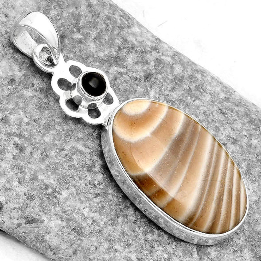 Natural Flint Stone & Black Onyx Pendant P-1634 SDP109996