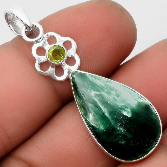 Natural Russian Seraphinite & Peridot Pendant P-1634 SDP110001
