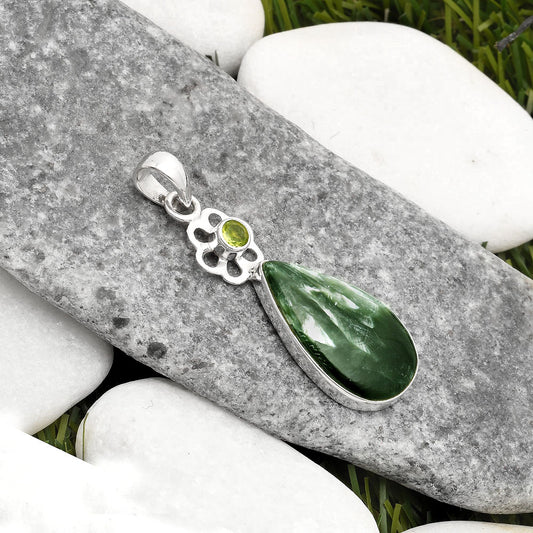Natural Russian Seraphinite & Peridot Pendant P-1634 SDP110001