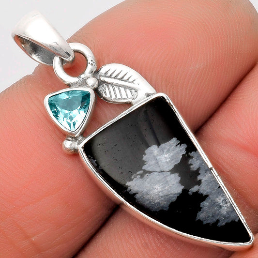 Snow Flake Obsidian & Sky Blue Topaz Pendant P-1652 SDP110014