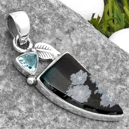 Snow Flake Obsidian & Sky Blue Topaz Pendant P-1652 SDP110014