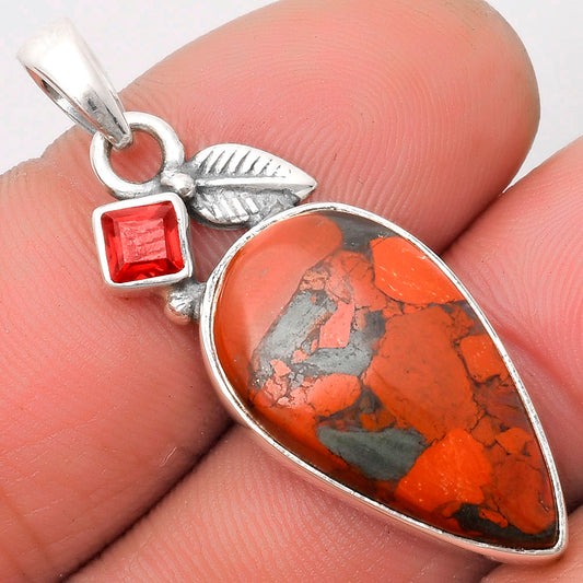 Natural Red Brecciated Jasper & Garnet Pendant P-1652 SDP110024
