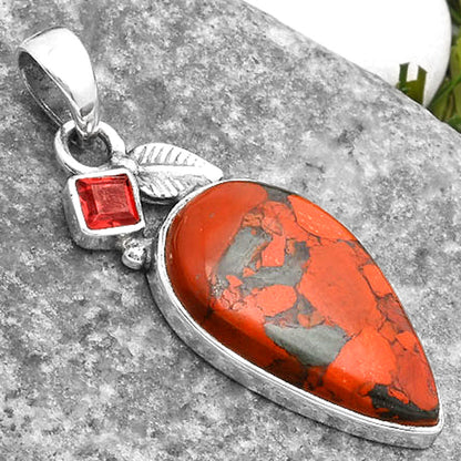Natural Red Brecciated Jasper & Garnet Pendant P-1652 SDP110024