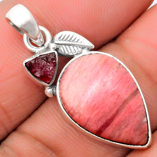 Pink Tulip Quartz & Pink Tourmaline Rough Pendant P-1652 SDP110026