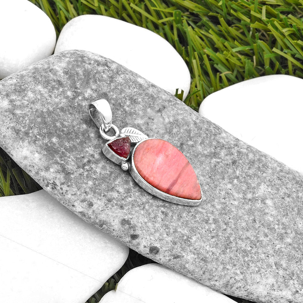 Pink Tulip Quartz & Pink Tourmaline Rough Pendant P-1652 SDP110026