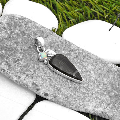 Crown Of Silver Psilomelane Black Malachite & Fire Opal Silver Pendant P-1652 SDP110033