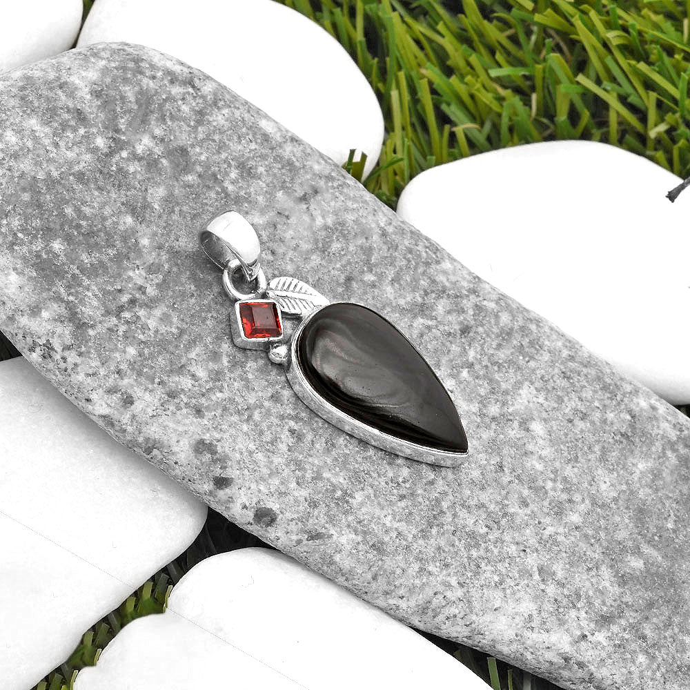 Crown Of Silver Psilomelane - Black Malachite & Garnet Pendant P-1652 SDP110039