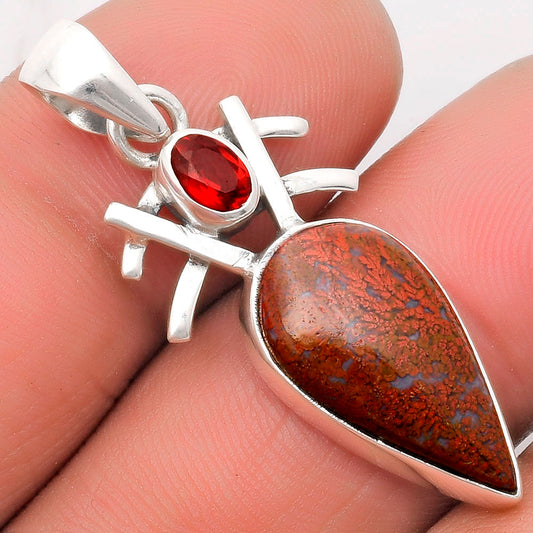 Natural Red Moss Agate & Garnet Pendant P-1046 SDP110090