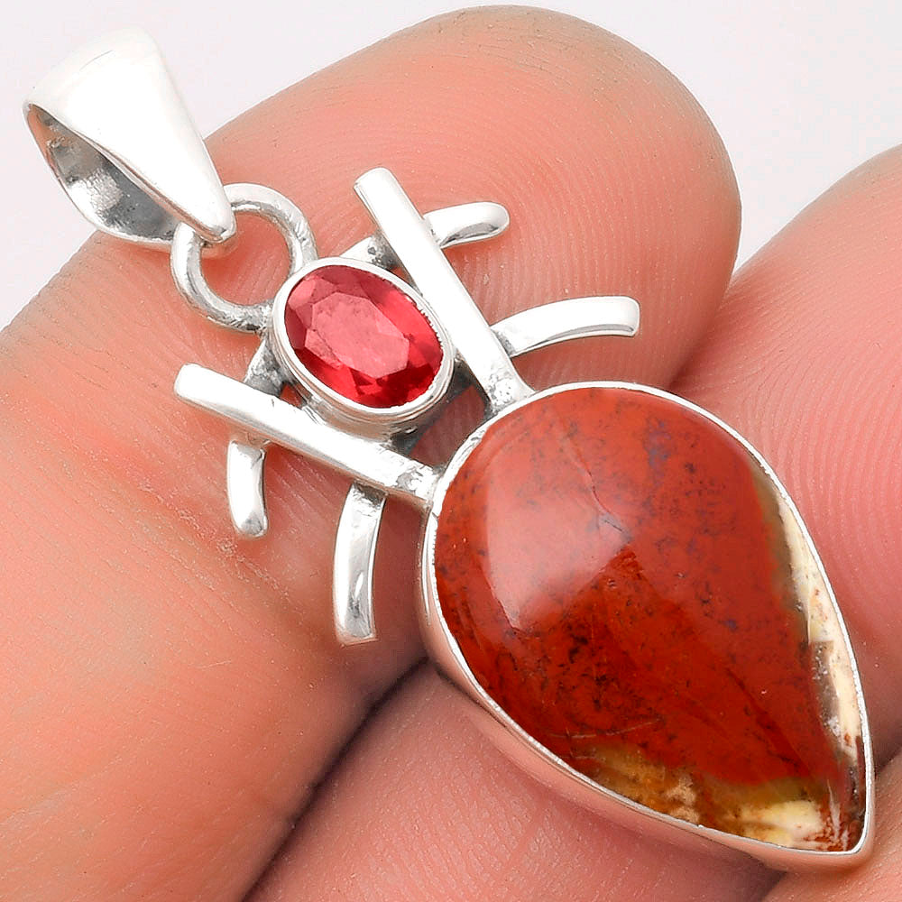 Natural Red Moss Agate & Garnet Pendant P-1046 SDP110105