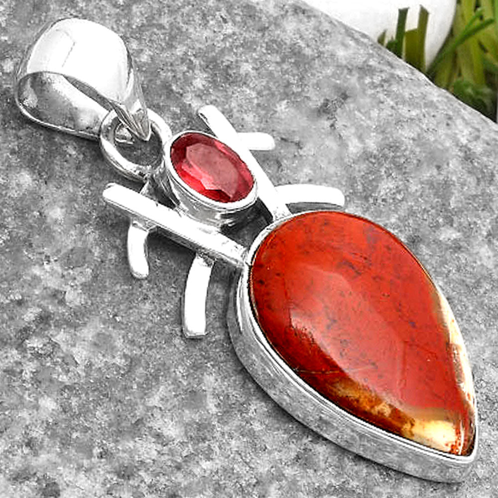 Natural Red Moss Agate & Garnet Pendant P-1046 SDP110105