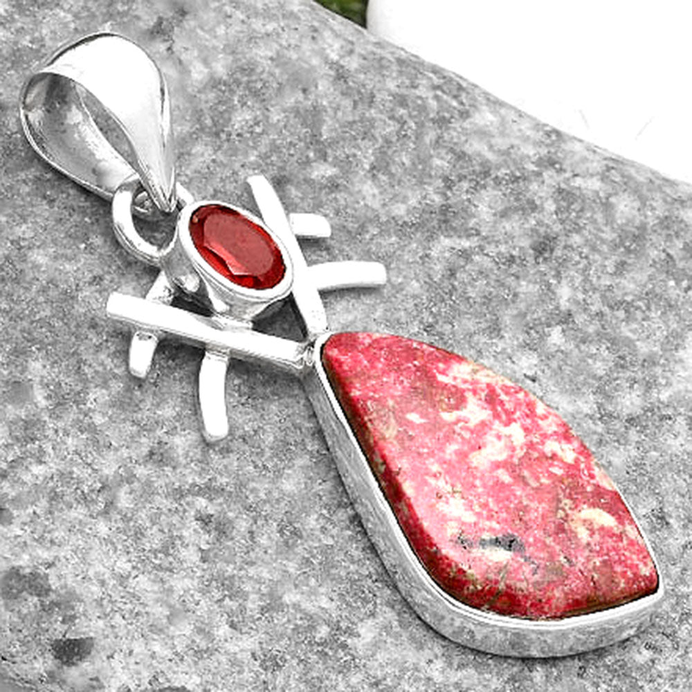 Natural Pink Thulite Norway & Garnet Pendant P-1046 SDP110116