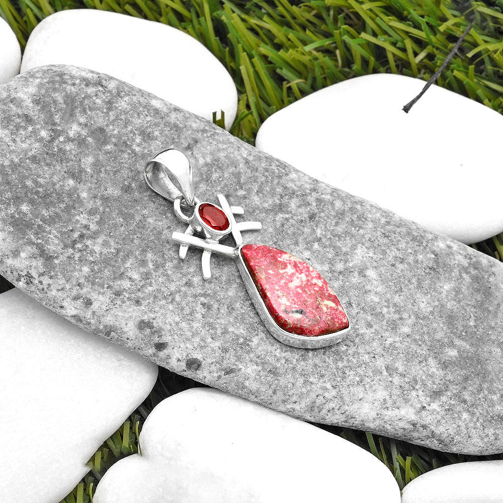 Natural Pink Thulite Norway & Garnet Pendant P-1046 SDP110116