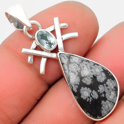 Snow Flake Obsidian & Sky Blue Topaz Pendant P-1046 SDP110120