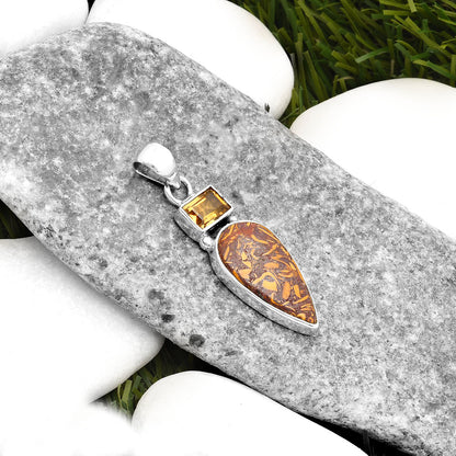 Coquina Fossil Jasper India & Citrine Pendant P-1077 SDP110217