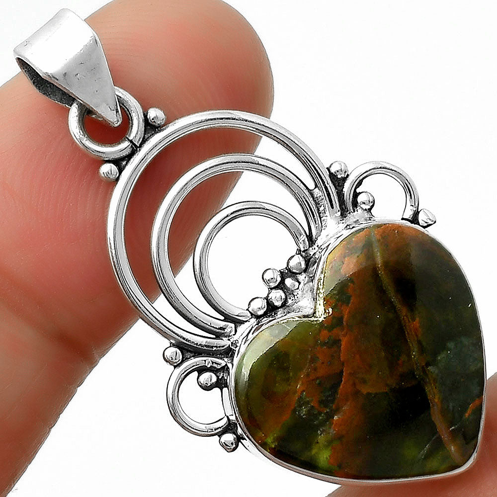 Heart Turkish Rainforest Chrysocolla Pendant P-1541 SDP111516