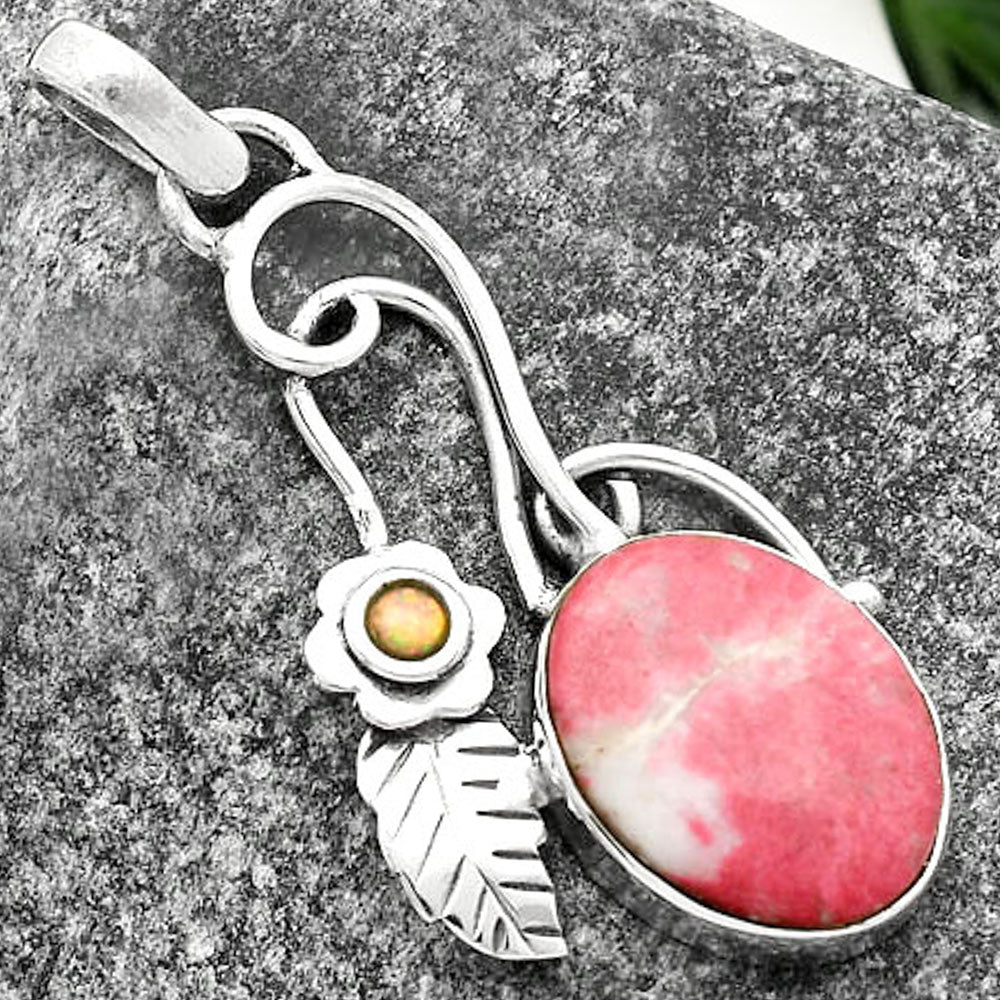 Southwest - Pink Thulite & Fire Opal Pendant P-1256 SDP111694
