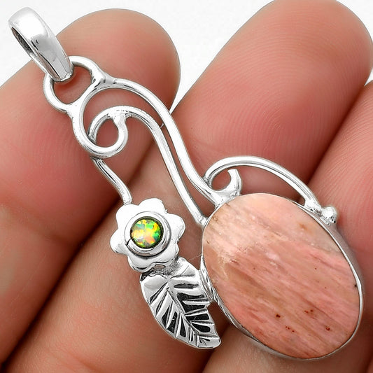 Southwest Pink Tulip Quartz & Fire Opal Pendant P-1256 SDP111716