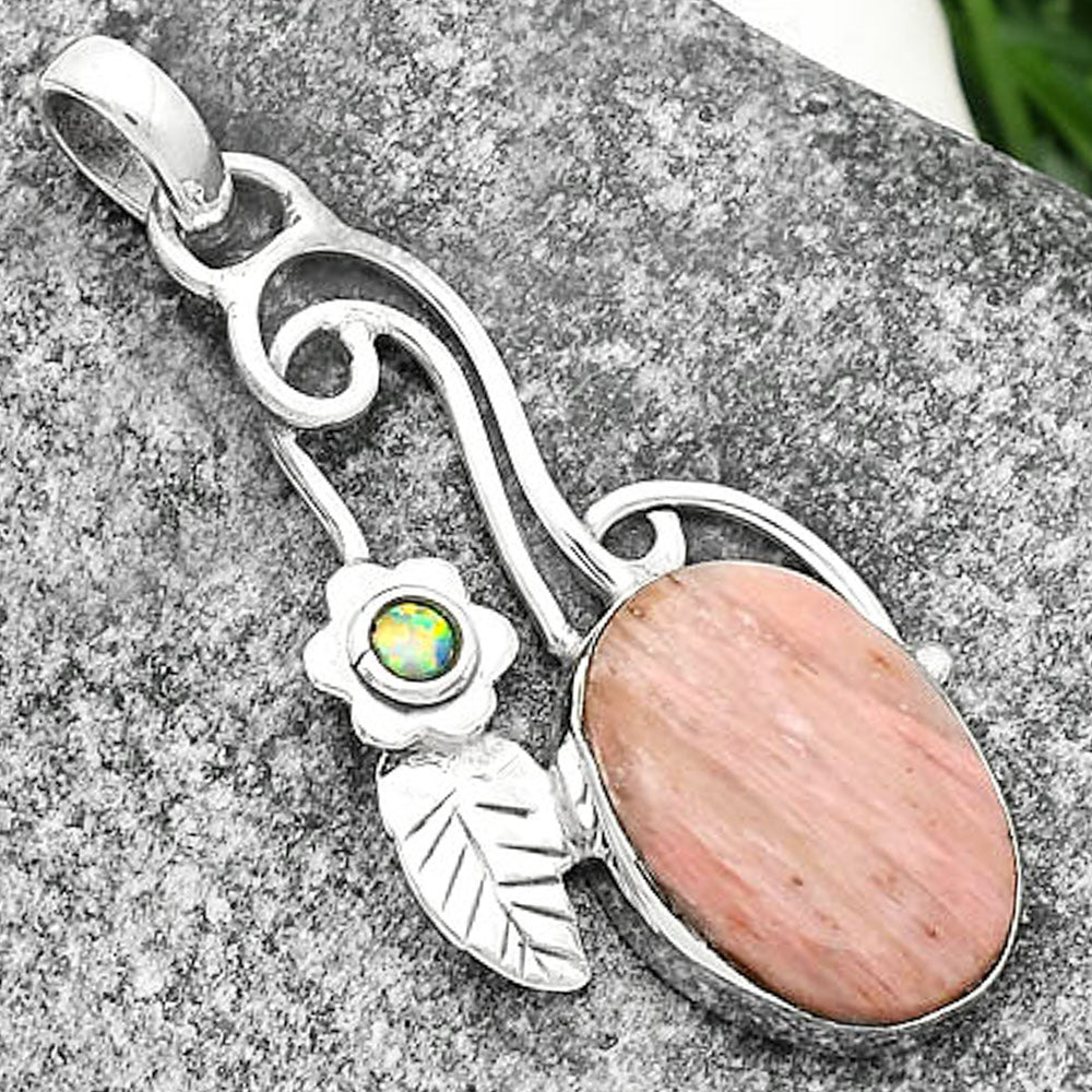 Southwest Pink Tulip Quartz & Fire Opal Pendant P-1256 SDP111716