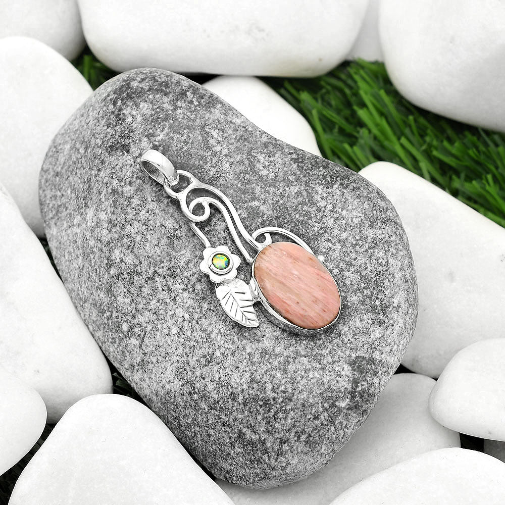 Southwest Pink Tulip Quartz & Fire Opal Pendant P-1256 SDP111716