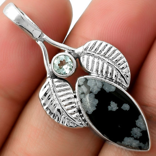 Snow Flake Obsidian & Sky Blue Topaz Pendant P-1416 SDP111726