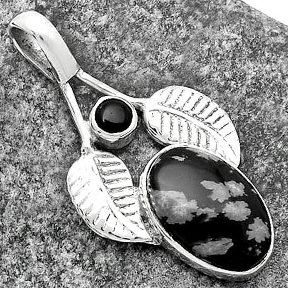 Snow Flake Obsidian & Black Onyx Pendant P-1416 SDP111732