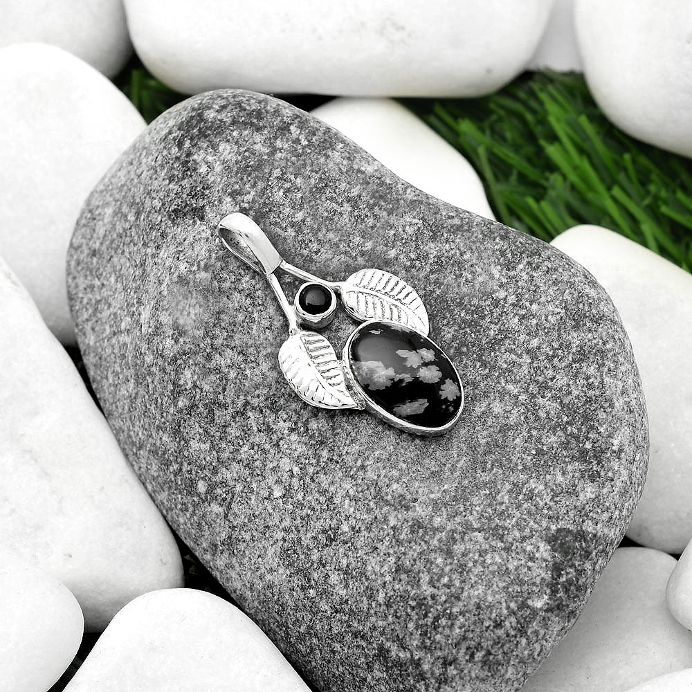 Snow Flake Obsidian & Black Onyx Pendant P-1416 SDP111732