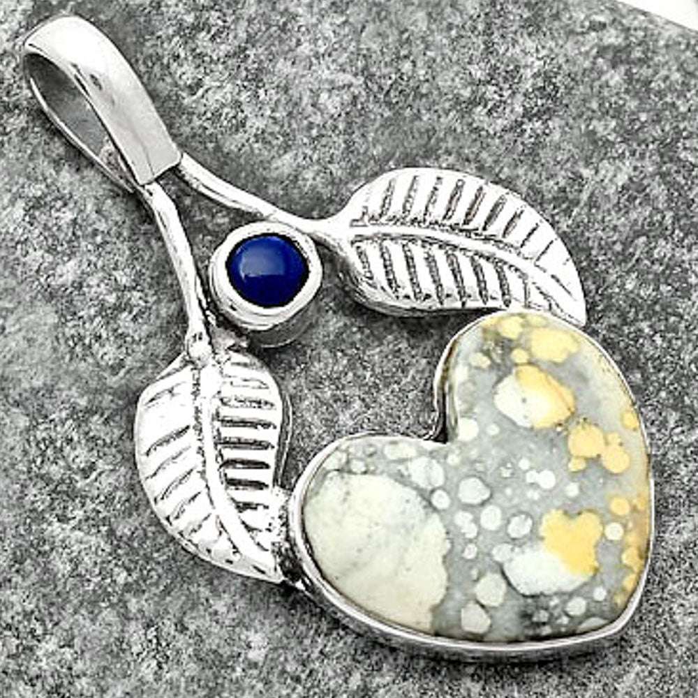 Heart Natural Maligano Jasper & Lapis Pendant P-1416 SDP111736