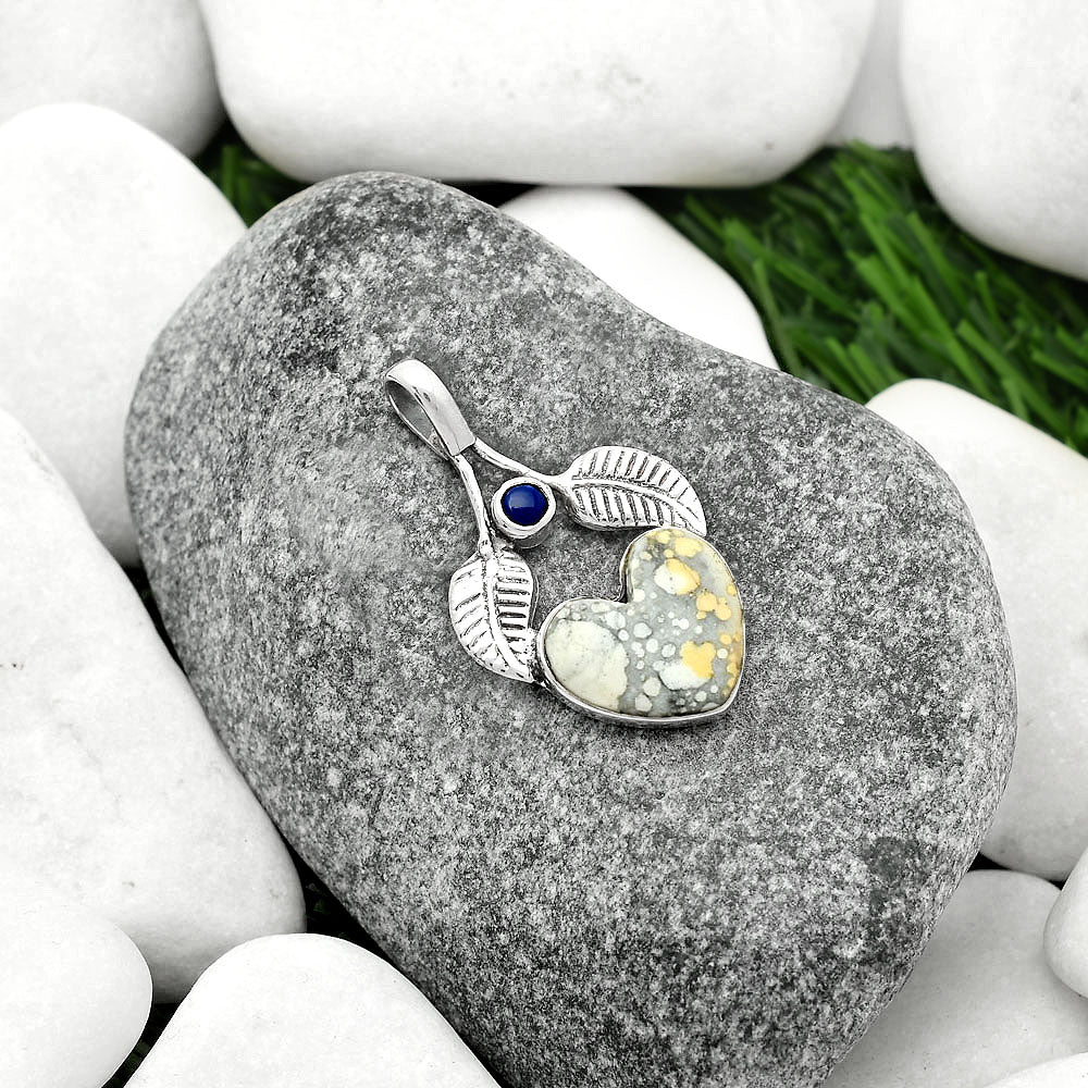 Heart Natural Maligano Jasper & Lapis Pendant P-1416 SDP111736