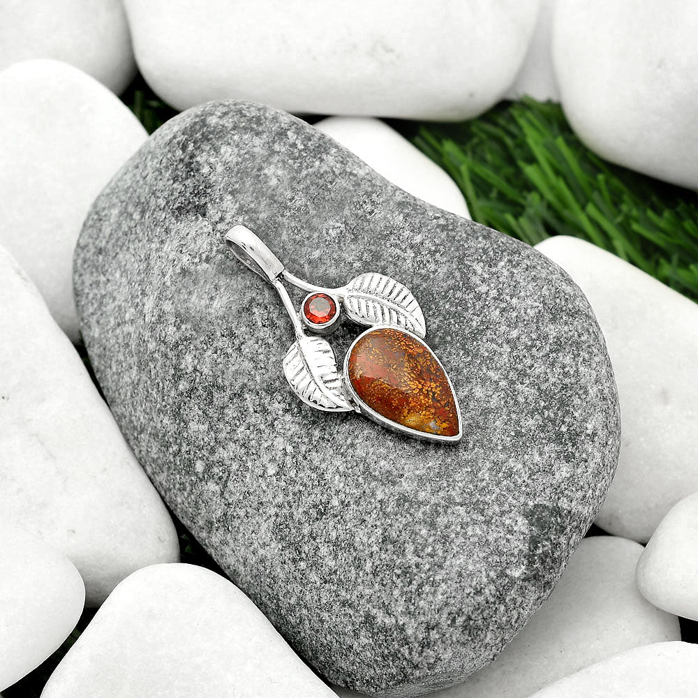 Natural Red Moss Agate & Garnet Pendant P-1416 SDP111737