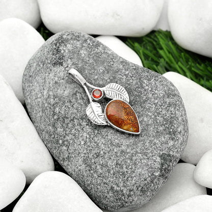 Natural Red Moss Agate & Garnet Pendant P-1416 SDP111737